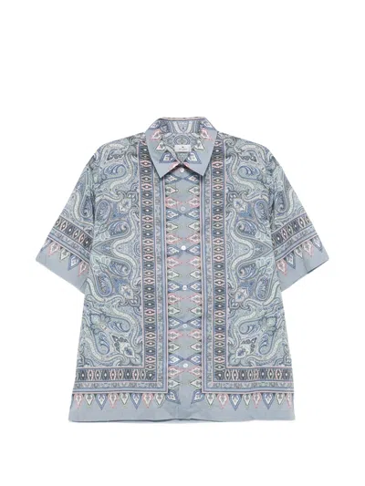 Etro Cotton Easy Short Sleeve Shirt In Blue
