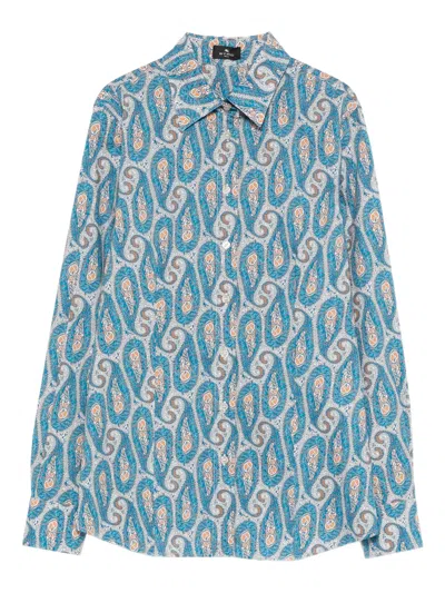 Etro Cotton Elastane Shirt In Blue