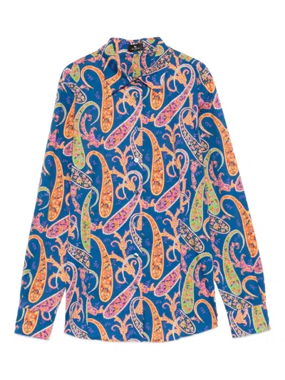 Etro Cotton Elastane Shirt In Blue