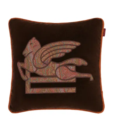 Etro Cotton Embroidered Somerset Cushion In Brown
