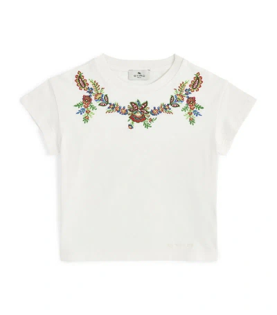 Etro Kids' Floral-embroidered T-shirt In White