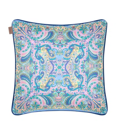 Etro Cotton Iris Cushion In Blue