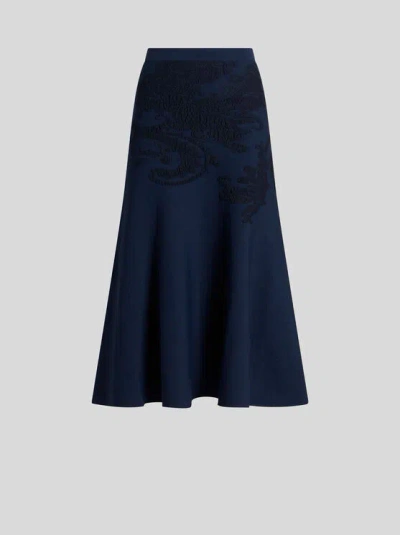 ETRO , COTTON JACQUARD MIDI SKIRT, WOMAN, NAVY BLUE, SIZE 42