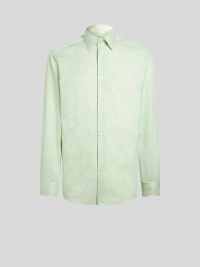 Etro , Cotton Jacquard Shirt, Man, Green, Size 47