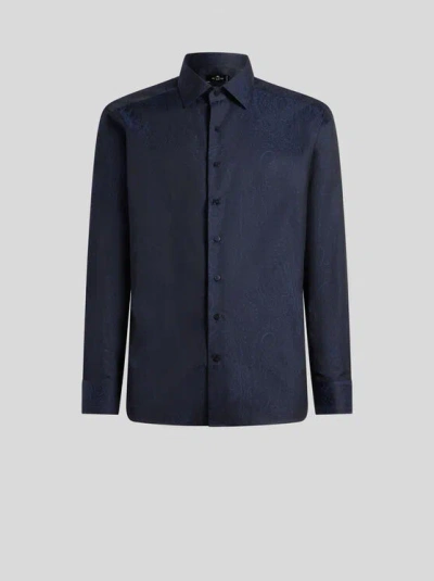 ETRO , COTTON JACQUARD SHIRT, MAN, NAVY BLUE, SIZE 44