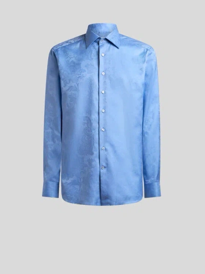 Etro Jacquard Floral Shirt In Blue