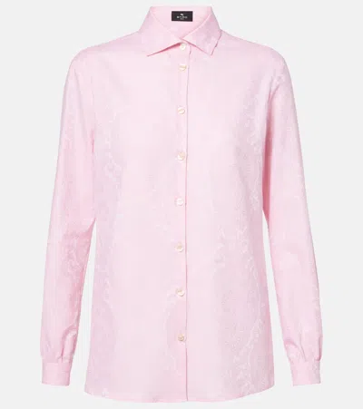Etro Paisley Print Collared Neck Long Sleeve Top In Pink