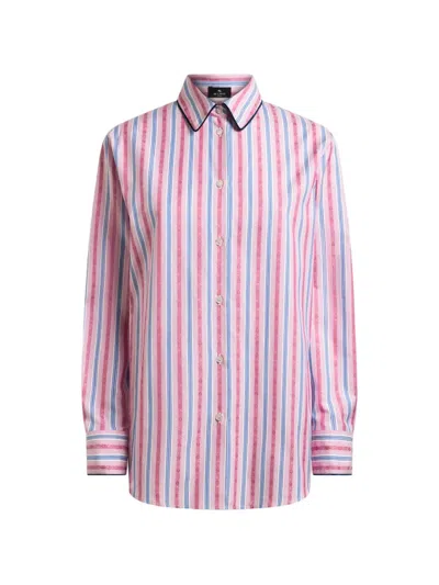 Etro Cotton Jacquard Shirt With Trim And Fil Coupé Stripe Motif In Multi