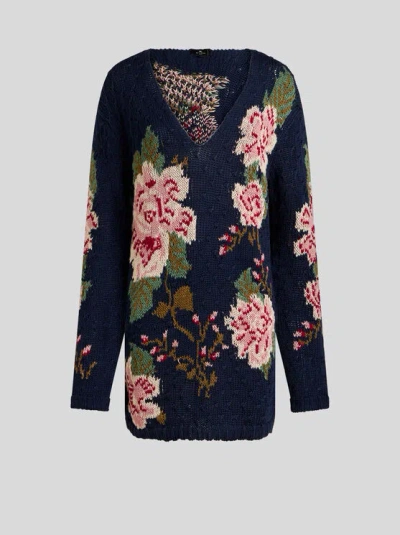 Etro Floral-jacquard Cotton Jumper In Black