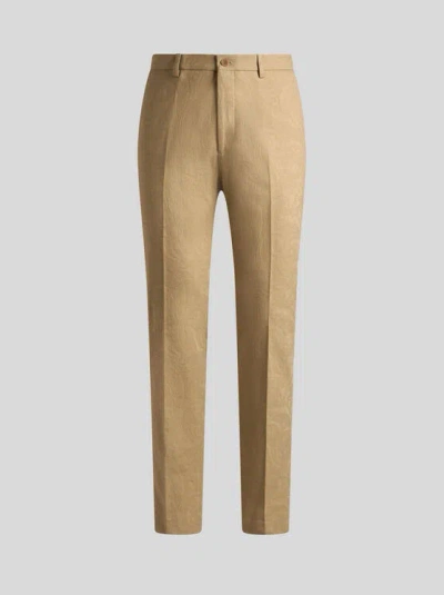 Etro , Cotton Jacquard Trousers, Man, Beige, Size 60 In Brown