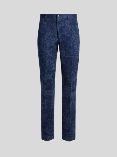 Etro Cotton Jacquard Trousers In Blue