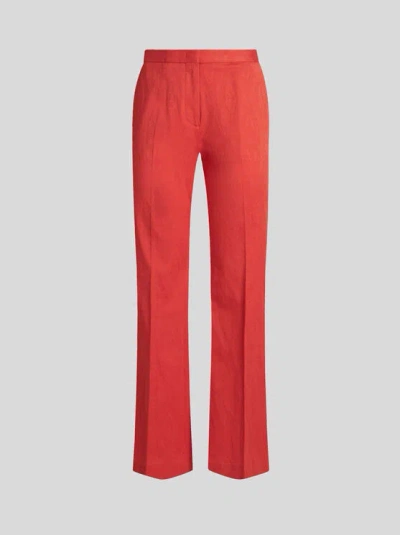 Etro Cotton Jacquard Trousers With Medallion Motif In Red