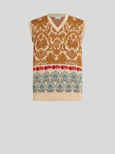 ETRO , COTTON JACQUARD WAISTCOAT, MAN, BEIGE, SIZE 3XL