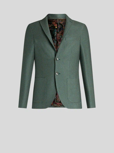 ETRO , COTTON JERSEY BLAZER, MAN, GREEN, SIZE 52