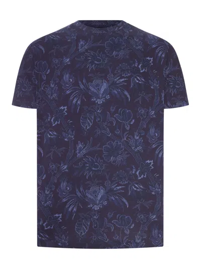 Etro Cotton Jersey T-shirt With Floral Paisley Pattern In Blue
