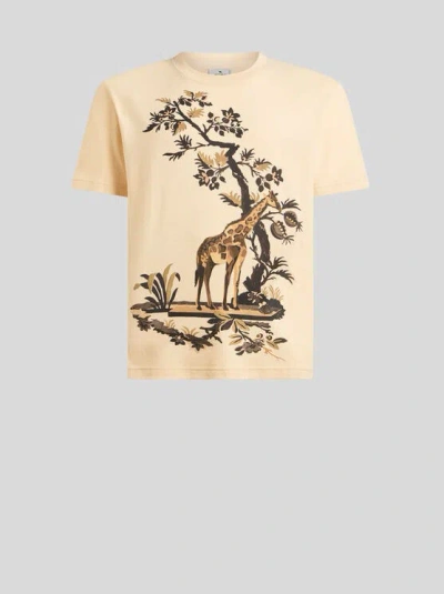 Etro Giraffe-print Cotton T-shirt In White