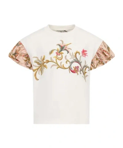 Etro Kids' Cotton Jersey T-shirt With Placed Floral Print In White