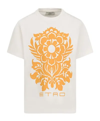 Etro Kids' Cotton Jersey T-shirt With Placed Floral Print In White