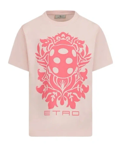 Etro Cotton Jersey T-shirt With Placed Ladybird Print In Pink