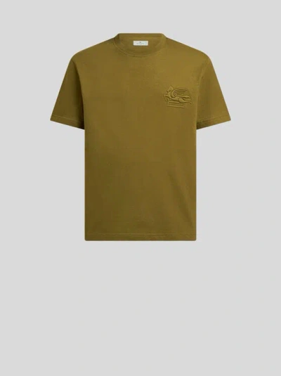 Etro Cotton Jersey T-shirt With Raised Pegaso Logo In Black