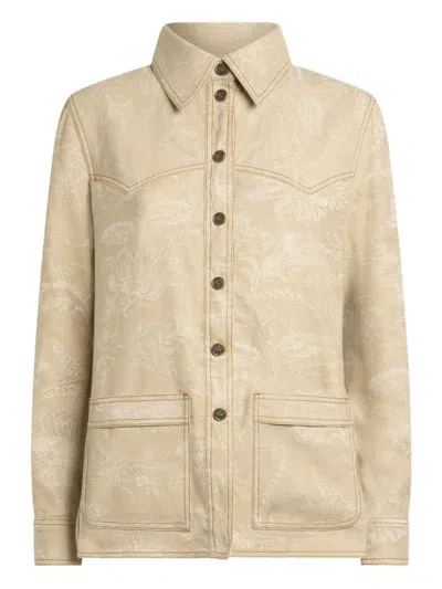 Etro Cotton Linen Elastane Shirt In Brown