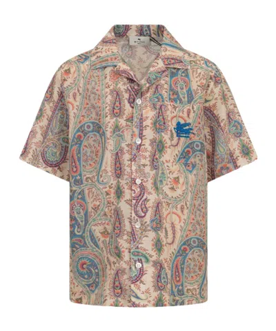 Etro Kids' Cotton Muslin Shirt With Paisley Print In Brown