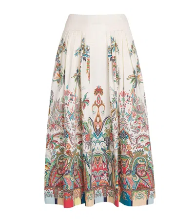 Etro Paisley-print Cotton-poplin Midi Skirt In White
