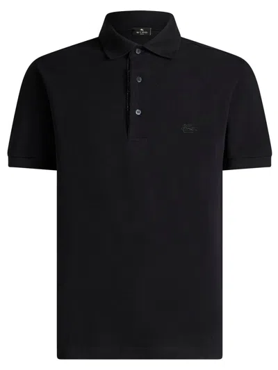Etro Cotton Pique Polo Shirt In Black