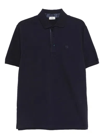 Etro Cotton Piqué Polo Shirt In Blue