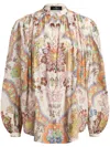 Etro Pleated Paisley Print Cotton Shirt In Neutrals