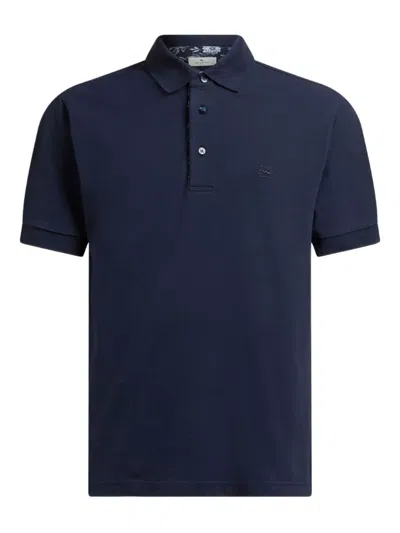 Etro Men Short-sleeved Cotton Polo Shirt In Blue