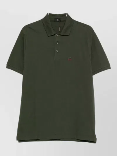 Etro Cotton Polo Shirt Logo Detail Collar In Green