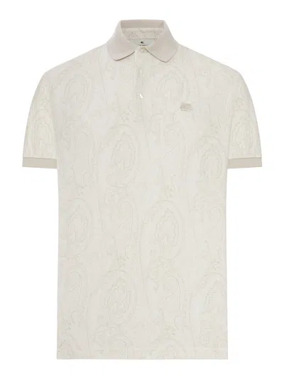 Etro Cotton Polo Shirt With Arnica Pattern In Neutral