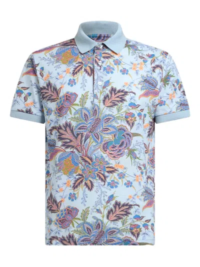 Etro Men Cotton Polo Shirt With Logo Embroidery In Blue