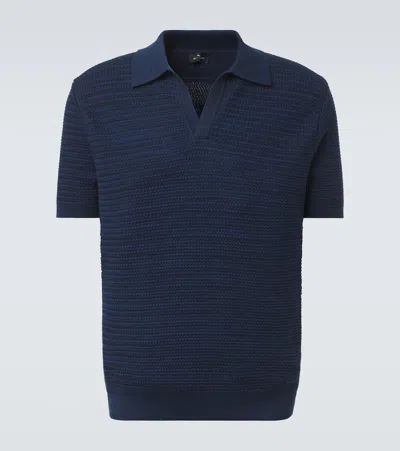 Etro Cotton Polo Shirt Textured Regular Fit In Blue