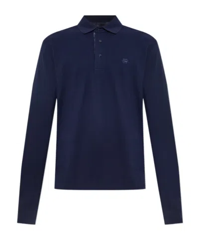 Etro Cotton Polo With Pegaso Logo In Blue