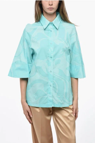 Etro Printed Cotton Shirt In Light Blue