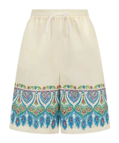 Etro Cotton Poplin Bermuda Shorts With Placed Floral Print In Multi