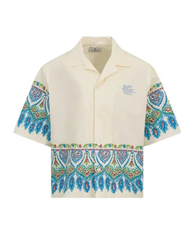 Etro Kids' Cotton Poplin Shirt With Placed Floral Print In White