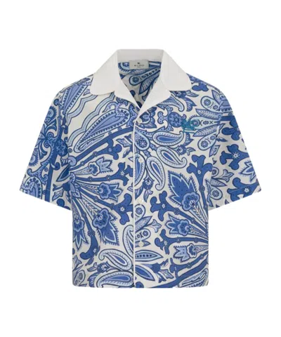 Etro Kids' Cotton Poplin Shirt With Scarf-inspired Print In Blue