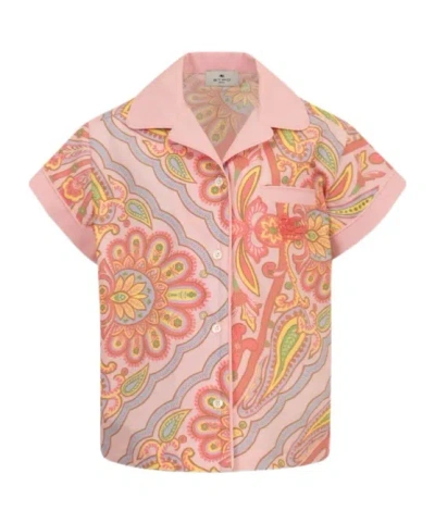 Etro Kids' Cotton Poplin Shirt With Scarf-inspired Print In Pink