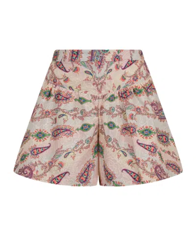 Etro Cotton Poplin Shorts With All-over Paisley Embroidery In Multi