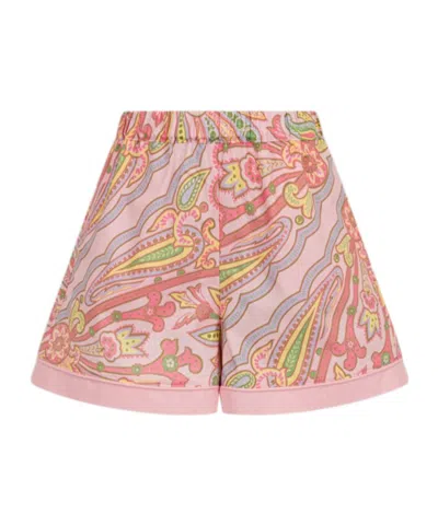 Etro Cotton Poplin Shorts With Scarf-inspired Print In Multi