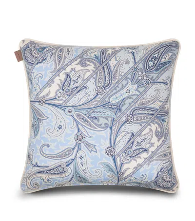Etro Cotton Satin Yaara Cushion In Blue