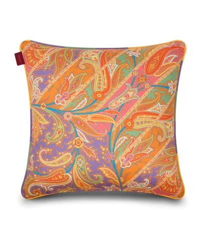 Etro Cotton Satin Yaara Cushion In Orange
