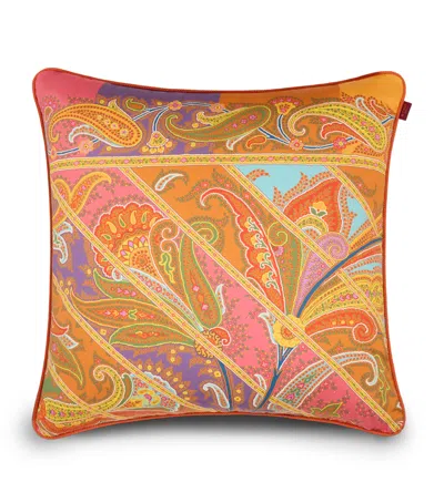 Etro Cotton Satin Yaara Cushion In Orange