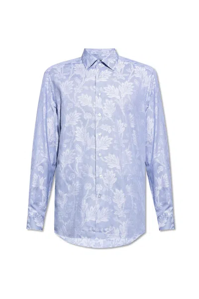 Etro Floral-print Cotton Shirt In Blau