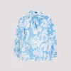 Etro Loose-fit Cotton Shirt With V-neck And Floral Pattern In Blue