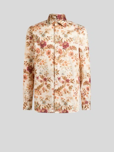 ETRO , COTTON SHIRT WITH ALL-OVER FLORAL PRINT, MAN, BEIGE, SIZE 40