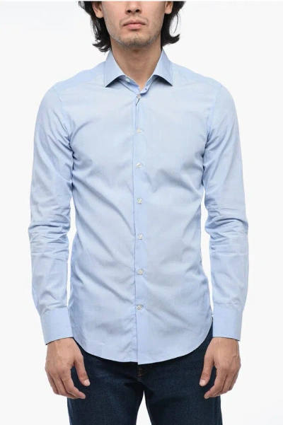 Etro Cotton Shirt With Curved Hem In Blue